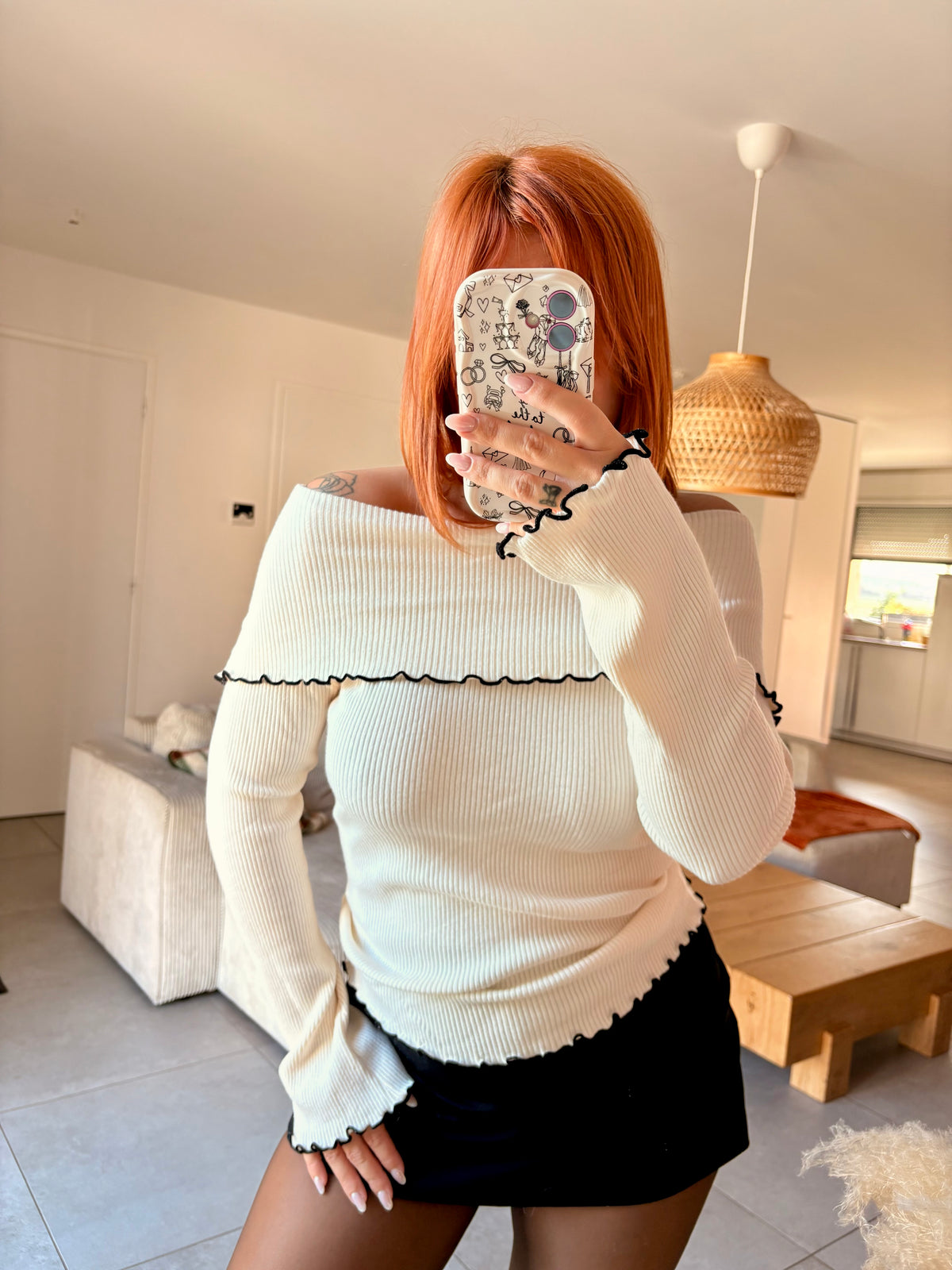 Pull Col Bardot bicolore