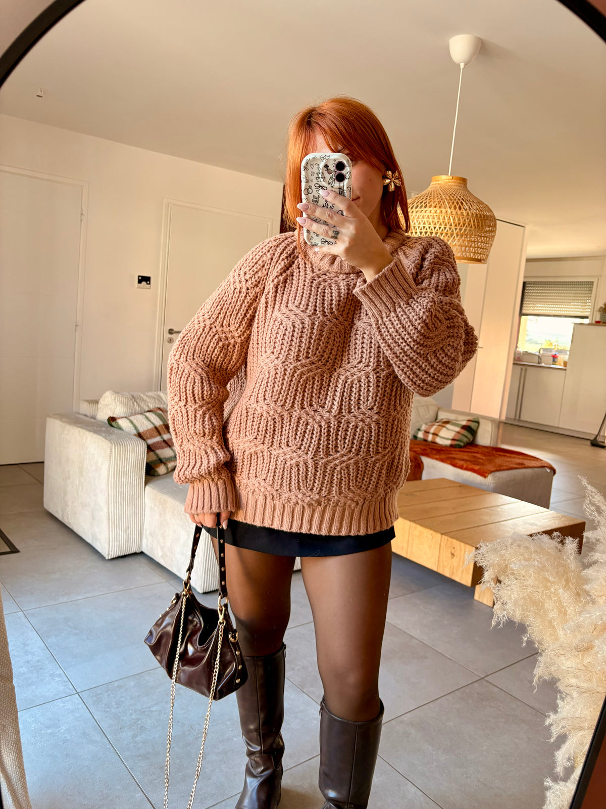 Pull en maille torsadée camel