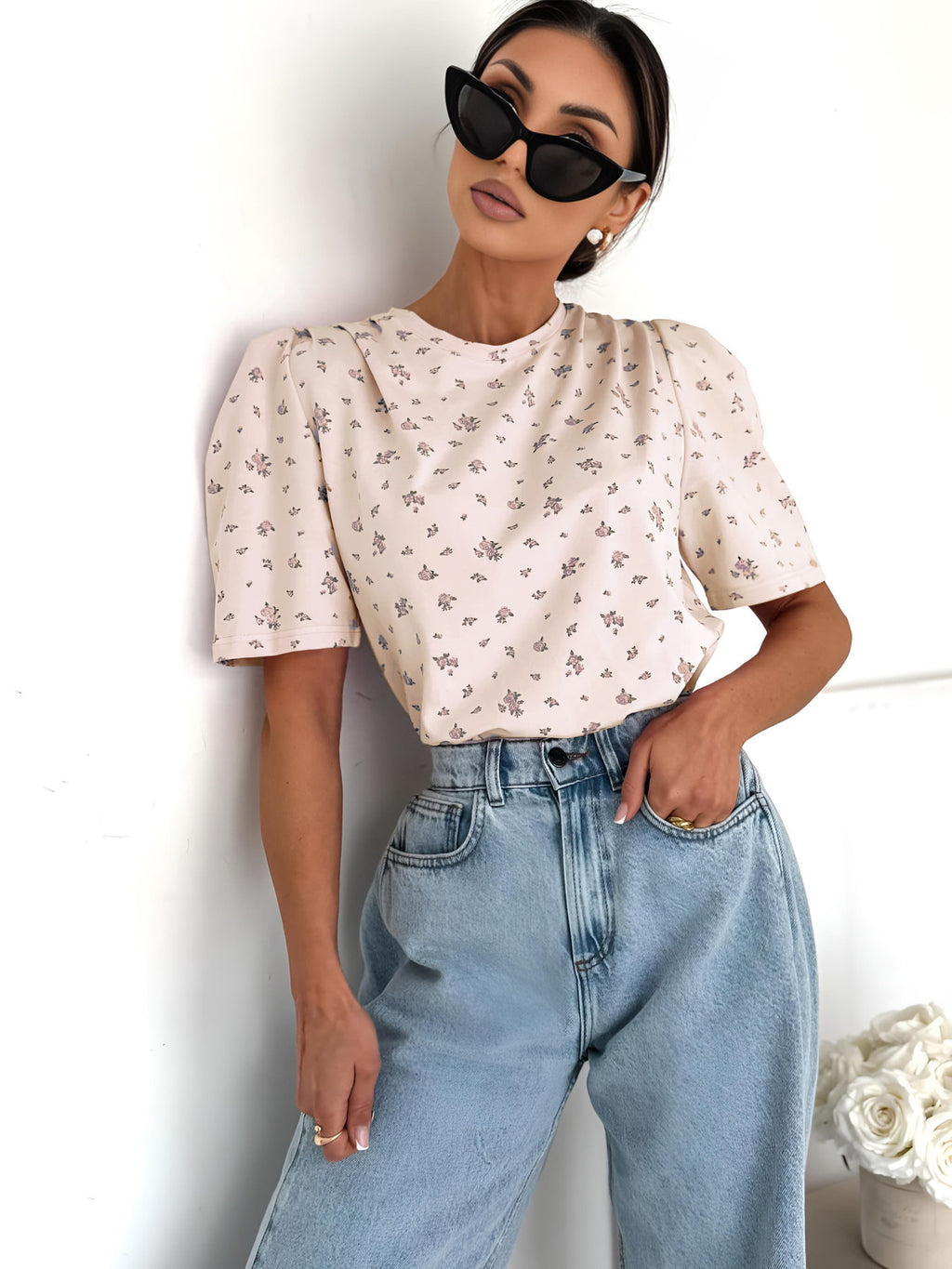 Blouse florale manches bouffantes